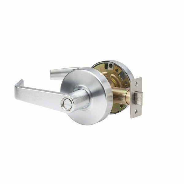 Global Door Controls Std Dty Brushed Chrome Commercial Cylindrical Privacy Bed/Bath Door Handle W/ Lock & Clutch GAL-1140L-626-M